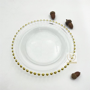 Luxe 8.5 pouces plaques de verre <span class=keywords><strong>Table</strong></span> décorative ronde en verre clair bord <span class=keywords><strong>doré</strong></span> pour la fête de mariage - Product Image 3