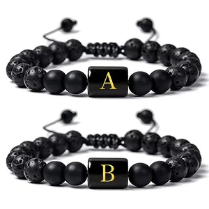 <span class=keywords><strong>HP</strong></span> สร้อยข้อมือลูกปัดกลมขนาด8มม./10มม. สร้อยข้อมือหินลาวาธรรมชาติเครื่องประดับสร้อยข้อมือลูกปัดตัวอักษร - Product Image 2