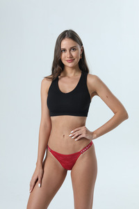 Slip <span class=keywords><strong>Brasiliano</strong></span> in Pizzo a Rete, Nylon Puro, Triangolare, da <span class=keywords><strong>Donna</strong></span>, Monopezzo, a Vita Bassa, con Logo - Product Image 3