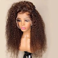 Perruque Lace Front Afro Américaine Européenne Marron pour Boucles, Fibre Haute Température Semi-Tissée à la Main, Longues Boucles, Cheveux Chinois