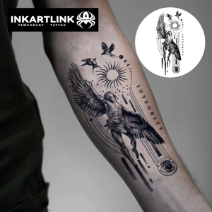 INKARTLINK Adesivo Tatuaggio Icaro Ali Scritta Integrità Mitologia Greca Uccello Solare Geometrico Moderno Erboristico 15 Giorni Confezione Bulk - Product Image 2