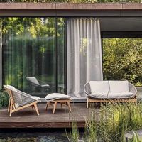 Ensemble de salon de jardin en rotin et bois massif de style nordique, table basse, mobilier de loisirs imperméable pour cours et villas, en teck.