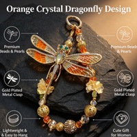 Breloque de sac en alliage avec strass et libellule, perles de cristal faites à la main, porte-clés de sac à main, pendentif de téléphone portable, décoration