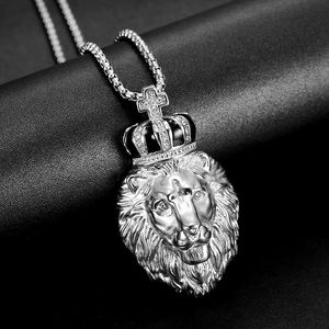 yunnique Lion Head Pendant Necklace Gold Plated Stainless Steel Crown With Rhinestones Men's Hip Hop Jewelry Party Accessory - Product Image 2