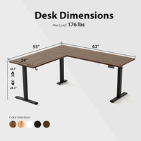 Bureau debout électrique moderne en forme de L avec 2 tiroirs, hauteur réglable ergonomique, structure métallique pour la maison et le bureau