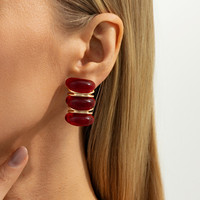 Boucles d'oreilles créoles plaquées or, forme géométrique irrégulière, style rétro français, avec pierres précieuses, accessoires de fête tendance et luxueux pour femme