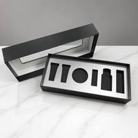 Boîte rigide personnalisée noire mate avec couvercle et base, fenêtre en acrylique transparente, intérieur en feuille d'argent pour coffrets cadeaux cosmétiques