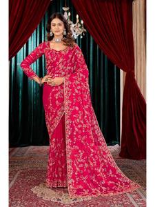 Premium Quality Heavy Fandy <b>Satin</b> Party Wear <b>Saree</b> with Decorative Heavy Beads Embroidery Designer Blouse Luxury Ethnic Wedding - Product Image 2