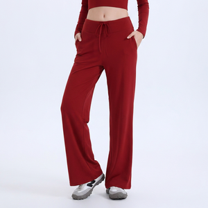 Pantalones deportivos holgados de cintura alta con cordón para mujer, estilo lounge, transpirables, rectos, color heather, venta al por mayor - Product Image 1