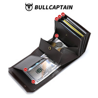BULLCAPTAIN Dompet Kartu Kulit Asli Minimalis Tipis 4 Inci dengan Ritsleting, Anti RFID, untuk Kartu Kredit 30mm