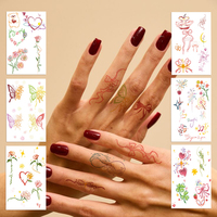 Petits tatouages temporaires pour les doigts, 4 couleurs, cœur mignon, feu d'artifice, floral, imperméable, sans danger pour les enfants, autocollants pour ongles durables