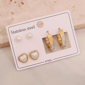 3 أزواج عتيقة من الحب نجم البحر الفولاذ المقاوم للصدأ أقراط مهرج مع زهرة اللؤلؤ فراشة E601 - Product Image 3