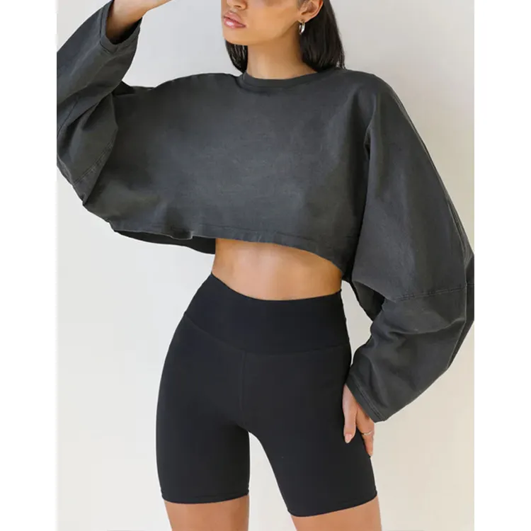 2023 Custom Crop Top Hoodies Voor Dames Van Hoge Kwaliteit Pullover Cropped Hoodie Met Lange Mouwen