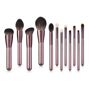 Custom Logo 12-Piece Makeup <b>Brush</b> Set with Synthetic Hair Wooden Handle Face <b>Brushes</b> and Bag Free Sample - Product Image 1