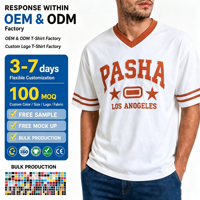 Chemises en tissu 100% coton 220 grammes avec broderie appliquée Highstreet, col en V, manches courtes, taille oversize, t-shirts de sport respirants pour hommes