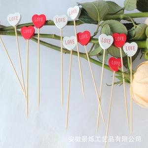 Brochetas de Bambú en Forma de Corazón Rojas y Blancas, 100 Unidades, Decoraciones para el Día de San Valentín - Product Image 2