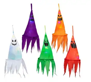 Halloween Light Up Hanging Ghosts Decorations Witch Hat Shape Led Flashing Windsock Yard Tree Garden Party Decor Indoor Outdoor