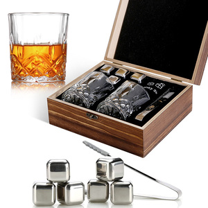 Ensemble de verres à whisky en acier inoxydable réutilisables avec boîte cadeau en bois pour hommes pour bar