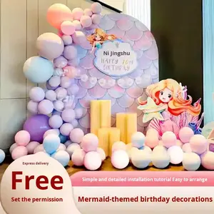 Décoration de scène d'anniversaire sur le thème de la princesse sirène, décoration de fête d'anniversaire pour filles, premier anniversaire, banquet, ballon, fond de mur KT - Product Image 3