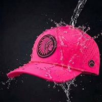 Casquette de baseball OEM personnalisée à 5 panneaux avec logo en caoutchouc PVC et cordon, casquette perforée imperméable découpée au laser, casquette de sport haute performance pour papa