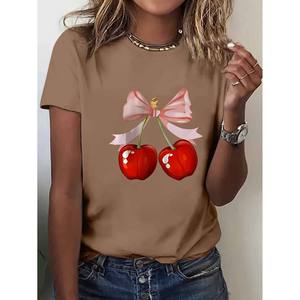 Blouse ou T-<span class=keywords><strong>shirt</strong></span> pour <span class=keywords><strong>femme</strong></span> en tricot respirant, à logo imprimé, design personnalisé, <span class=keywords><strong>avec</strong></span> <span class=keywords><strong>motif</strong></span> nœud cerise - Product Image 5