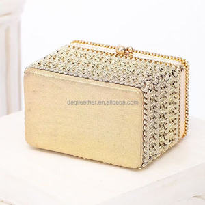 Ladies Gold Square Evening <b>Clutch</b> Bag Luxury Designer Custom <b>Wedding</b> Fashion Vintage Women's Diamond Bridal Eco-Friendly Chain - Product Image 4