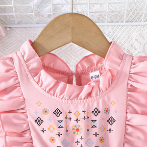 Robes mi-longues pour enfants, tendance, respirantes, à volants, manches courtes, motif floral, pour l'été, pour petites filles - Product Image 3