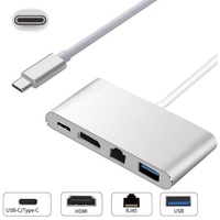 USB C Adaptör Çoklu Bağlantı Noktası 4'ü 1 Arada USB C Hub, 4K HDTV, RJ45, USB 3.0, Tip C PD Şarj Cihazı ile Macook Pro Air iPhone için