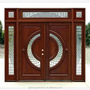 Porta dupla de vidro em mosaico para entrada externa, porta dupla de madeira com bico, porta de vidro para casa