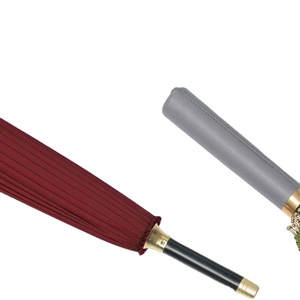 Parapluie de golf droit coupe-vent 105 cm avec poignée en cuir 24 baleines, couleur unie, logo personnalisé, publicitaire, 190T 8K, pour hommes et femmes - Product Image 3