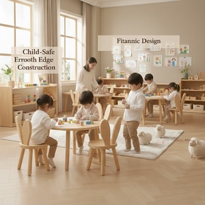 Chaise en bois massif à oreilles de lapin pour chambre d'enfant, tabouret pour tout-petits, ensemble pour garderie, crèche, école maternelle, salle de classe - Product Image 2