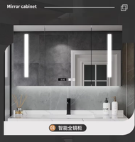 Ensemble de meubles de salle de bain modernes pour hôtel, avec miroir intelligent LED argenté, armoire en bois massif MDF, construction résistante à l'eau en mélamine