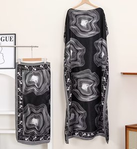Wholesale Jacquard Marble Print Scarf &amp; Caftan Set, 2-in-1 Jacquard Satin Beach Shawl and <strong>Kaftan</strong>, Luxury Resort Wear Beachwear - Product Image 1