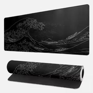 Alfombrilla de Ratón para Juegos con Diseño de Olas Marinas Japonesas OEM, Alfombrilla de Ratón Grande Negra de Anime con Base de Goma Antideslizante y Bordes Cosidos para el Hogar - Product Image 2