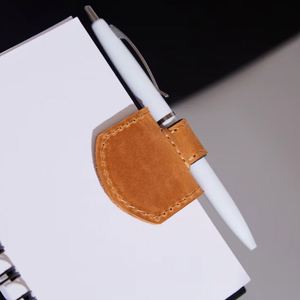 Genuine Leather Magnetic <b>Bookmark</b> with Pen Holder and Loop Reusable Modern Education Reading Accessories - Product Image 3