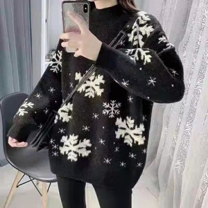 9901 #    Pull en tricot <span class=keywords><strong>de</strong></span> Noël à imprimé neige pour <span class=keywords><strong>femme</strong></span>, style décontracté automne-hiver, rouge et noir - Product Image 4