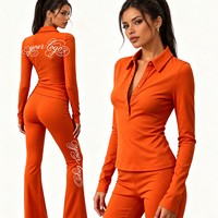 Nouvel ensemble décontracté 2 pièces pour femme : crop top à col polo et demi-boutons, manches longues, et pantalon évasé en corduroy – Collection Automne 2026