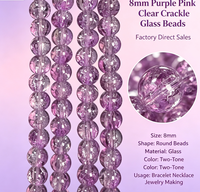 Perles en verre craquelé facettées arc-en-ciel de 8 mm, bleu violet, perles en vrac craquelées pour la fabrication de bijoux, bracelets et colliers DIY