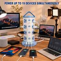 Stop Kontak Universal 10 Lubang Kuningan Tipe EU, 4 Tingkat, 3 Charger USB Cepat, Kabel 1.8m, Proteksi Beban Berlebih, Cocok untuk Workstation