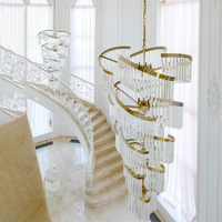 Lustre LED long en cristal pour hall d'hôtel, grand escalier, taille réglable, doré