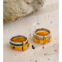 Bague minimaliste double anneau bicolore en acier inoxydable plaqué or JINYOU 7691, incrustée de zirconiums cubiques, personnalisable