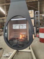 Cheminée à bois en acier au carbone noir mat avec porte en verre, avec briques résistantes au feu – Vente chaude directe usine