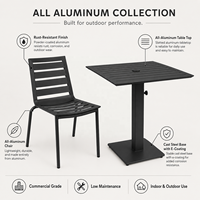 Ensemble de tables et chaises de bistrot en aluminium noir résistant aux intempéries, aux rayures et aux UV, pour l'hôtellerie et la restauration en extérieur