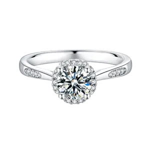 micro pave setting moissanite ladies rings s925 silver with rhodium plating 1 carat main stone 4 claw setting grade ring