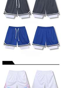 Pantalones de baloncesto informales de verano para hombre, pantalones cortos deportivos de secado rápido de doble capa, ropa exterior tejida transpirable, cintura media para correr para adultos - Product Image 6
