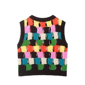 Gilet d'été décontracté <span class=keywords><strong>sans</strong></span> <span class=keywords><strong>manches</strong></span> pour <span class=keywords><strong>femme</strong></span>, col rond, <span class=keywords><strong>tricot</strong></span> ajouré, coloré - Product Image 2
