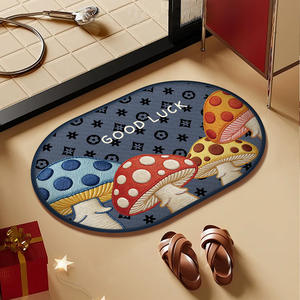Alfombra de baño ovalada con diseño de hongos de dibujos animados, imitación de lino, absorbente, de secado rápido, antideslizante, para la entrada del baño, inodoro - Product Image 4