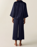 Ensemble de pyjama en satin pour femme, chemise à col cranté et pantalon large court à taille élastique, vêtements de nuit de luxe unis, couleur personnalisable