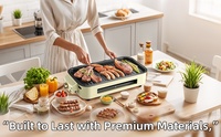 Gril électrique de cuisine entièrement détachable avec poêle à frire, grille et trois plateaux, revêtement antiadhésif, facile à nettoyer, en acier inoxydable