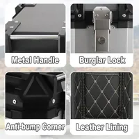 Boîte à bagages universelle pour moto 65L en alliage d'aluminium avec système de verrouillage et bandes réfléchissantes pour casque, bagages et voyages